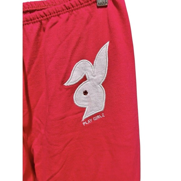 Playgirlz Vintage Pants Red 90s Y2K Bunny Logo Casual PJ Relaxed Red Wide Leg - Picture 2 of 6